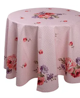 Ubrusy Růžový kulatý ubrus na stůl s růžemi Dotty Rose - Ø 170 cm Clayre & Eef DTR07