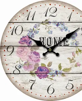 Hodiny Dřevěné nástěnné hodiny Home and flowers, pr. 34 cm