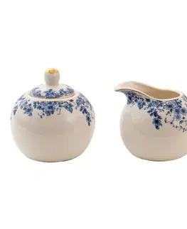 Cukřenky Porcelánová cukřenka a mlékovka talíř s modrými květy Blue Flowers - 11*9*8 / Ø 9*9 cm Clayre & Eef BFLCRSU