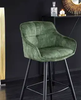 Barové židle LuxD Designová barová židle Natasha zelený samet - Skladem