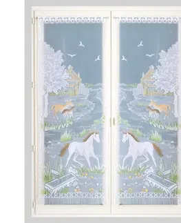 Závěsy Rovná vitrážová záclona s motivem koňů, pro garnýžovou tyč, pár