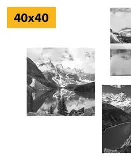 Sestavy obrazů Set obrazů okouzlující horské krajiny v černobílém provedení