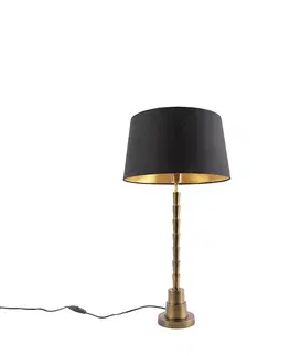 Stolni lampy Stolní lampa ve stylu art deco bronzová s odstínem černé bavlny 35 cm - Pisos