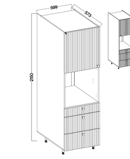 Kuchyňské linky NERITA, skříňka vysoká na vestavnou troubu 60 DPS-215 1F 3S, korpus: antracit, dvířka: dub artisan