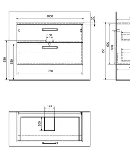 Koupelnový nábytek AQUALINE VEGA umyvadlová skříňka 97x60x43,8cm, 2x zásuvka, dub platin VG903