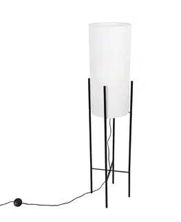 Stojaci lampy Designová stojací lampa černé lněné odstín bílé - Rich