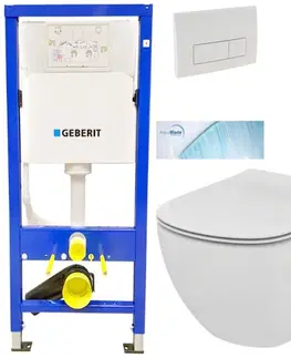 Záchody GEBERIT DuofixBasic s bílým tlačítkem DELTA51 + WC Ideal Standard Tesi se sedátkem SoftClose, AquaBlade  458.103.00.1 51BI TE1