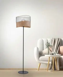 Retro stojací lampy LEUCHTEN DIREKT is JUST LIGHT Stojací svítidlo z kovu a dřeva v rustikálním vintage designu