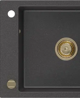 Sifony k pračkám MEXEN/S Elias granitový dřez 1-miska s odkapávačem 795 x 480 mm, černý kropenatý, zlatý sifon 6511791005-76-G