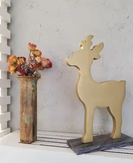  Hanah Home Dřevěná dekorace Mini Deer 30 cm zlatá