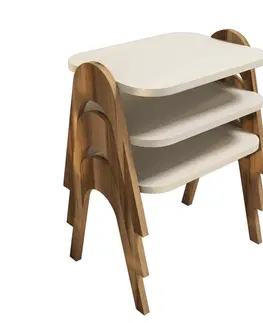 Stolky do obývacího pokoje Kalune Design Sada 3 odkládacích stolků PARIS ořech/krémová