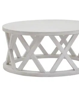 Kulaté konferenční stolky Estila Luxusní kulatý konferenční stolek Laticia Blanca s dekorativní konstrukcí ve venkovském stylu bílé barvy 100 cm