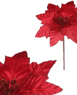Vánoční dekorace Květ vánoční růže 22 cm, samet, červená