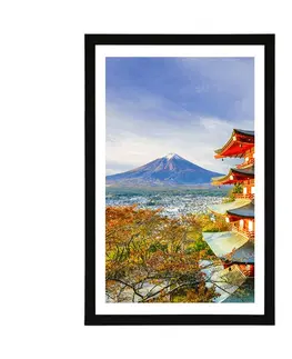 Příroda Plakát s paspartou výhled na Chureito Pagoda a horu Fuji