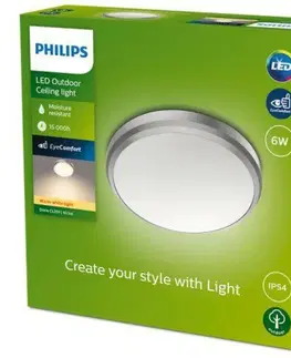 LED venkovní stropní svítidla Philips DORIS venkovní přisazené LED svítidlo 1x6W 600lm 2700K 22cm IP54, mytný nikl