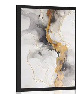 Mramorová abstrakce Plakát bílo-šedý mramor