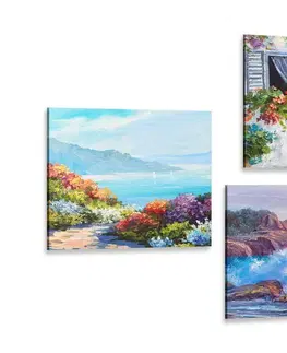 Sestavy obrazů Set obrazů mořská krajina v imitaci malby