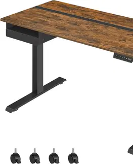 Psací stoly SONGMICS Výškově nastavitelný elektrický pracovní stůl Vasagle Pomeras hnědý/černý