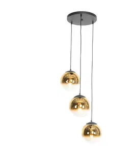 Zavesna svitidla Art Deco závěsná lampa černá se zlatým sklem kulatá 3-světelná - Pallon