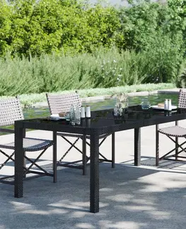 Zahradní stolky Zahradní stůl sklo / polyratan Dekorhome Černá