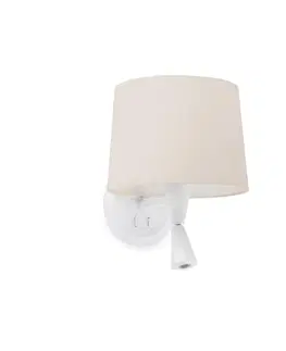 Nástěnná svítidla s látkovým stínítkem FARO CONGA nástěnná lampa, bílá/béžová, se čtecí lampičkou