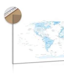 Obrazy na korku Obraz na korku detailní mapa světa v modré barvě