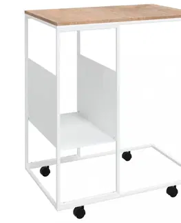 Konferenční stolky Příruční stolek s kolečky Dekorhome Bílá / hnědá
