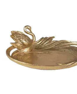 Talíře Zlatá antik dekorativní mísa/talíř s labutí Swan - 25*20*9 cm Clayre & Eef 6PR3730