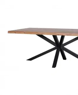 Designové a luxusní jídelní stoly Estila Industriální jídelní stůl z masivního dubového dřeva na černé konstrukci z kovu ve tvaru hvězdy 200cm