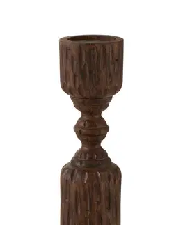 Svícny Vyřezávaný tmavě hnědý dřevěný svícen Mango - Ø 10*37 cm J-Line by Jolipa 1660