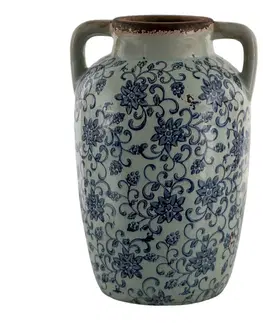 Dekorativní vázy Dekorativní váza s modrými květy a uchy Tapp - 19*18*29 cm Clayre & Eef 6CE1376