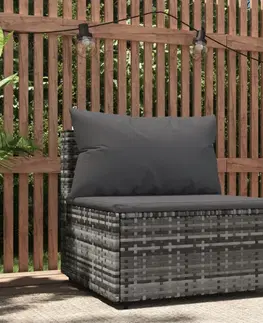 Zahradní ratanový nábytek Zahradní středová pohovka s poduškami šedá polyratan