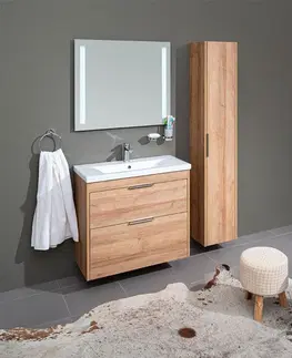 Koupelnový nábytek MEREO Vigo, koupelnová skříňka s keramickým umyvadlem 81 cm, dub Riviera CN322