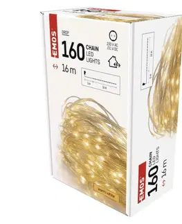 LED řetězy EMOS LED vánoční nano řetěz, 16 m, venkovní i vnitřní, teplá bílá, časovač D3AW16