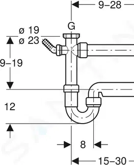 Koupelnové baterie GEBERIT Příslušenství Zápachová uzávěrka pro dvojdřez, s úhlovou hadicovou objímkou, vývod vodorovný, d 40 mm 152.715.11.1