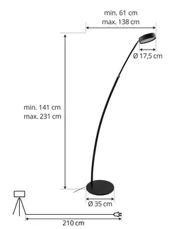 Obloukové lampy Lucande Lucande Boga LED oblouková stojací lampa, pískově černá, stmívatelná