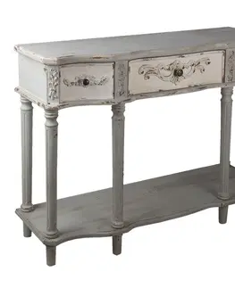 Konferenční stolky Bílo šedý dřevěný zdobený stolek Luis se šuplíky a patinou - 120*38*85 cm Clayre & Eef 5H0483