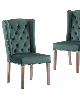 Židle Jídelní židle 2 ks samet / kaučukovník Dekorhome Tmavě zelená
