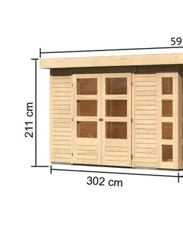 Dřevěné plastové domky Dřevěný zahradní domek KERKO 4 s přístavkem 280 Lanitplast Šedá