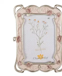 Klasické fotorámečky Pastelově růžový fotorámeček se zdobením a květy - 16*2*21 cm / 10*15 cm Clayre & Eef 2F1055