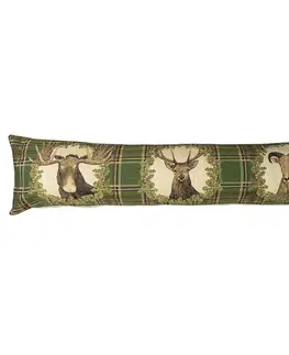Dekorační polštáře Béžovo-zelený gobelinový dlouhý polštář s jelenem Deer - 90*15*20cm Mars & More EVTKGN