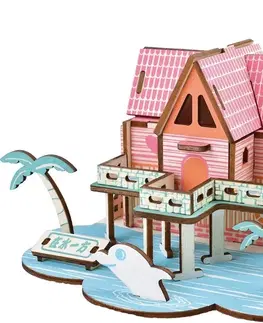 3D puzzle Woodcraft construction kit  Dřevěné 3D puzzle Letní dům růžovo-modré