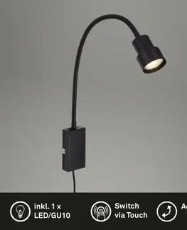 LED bodová svítidla BRILONER Svítidlo k posteli s dotykovým vypínačem 69 cm 1xGU10 5W 400lm černá BRI 2085-015