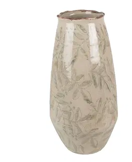 Dekorativní vázy Béžová keramická váza s listy Lovely Leaves S - Ø 13*26 cm Clayre & Eef 6CE1576S