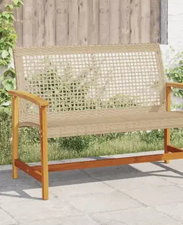 Zahradní lavice Zahradní lavice béžová 112 cm polyratan a akáciové dřevo