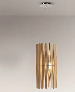Závěsná světla Fabbian Fabbian Stick dřevěné závěsné světlo, cylindr 33cm