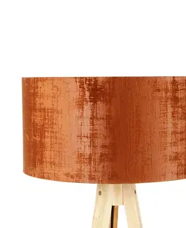 Stojaci lampy Stojací lampa dřevěná s látkovým stínidlem oranžová 50 cm - Tripod Classic