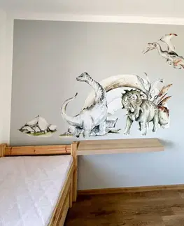 Samolepky na zeď Samolepky do dětského pokoje - Dinosauři s duhou