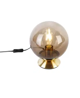 Stolni lampy Stolní lampa ve stylu art deco mosaz s kouřovým sklem - Pallon
