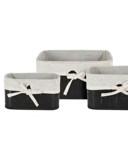 Úložné boxy DekorStyle Sada bambusových košů - 3 kusy černá